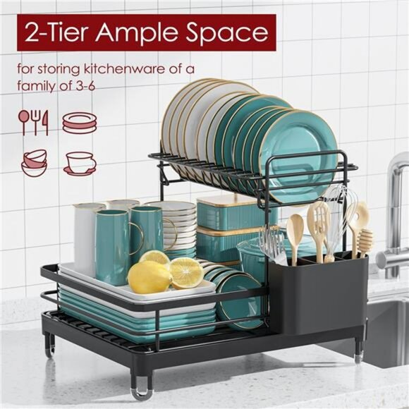 Extra Large Stainless Steel Dish Drying Rack 2 Tier Kitchen Counter Organizer - Picture 3 of 7